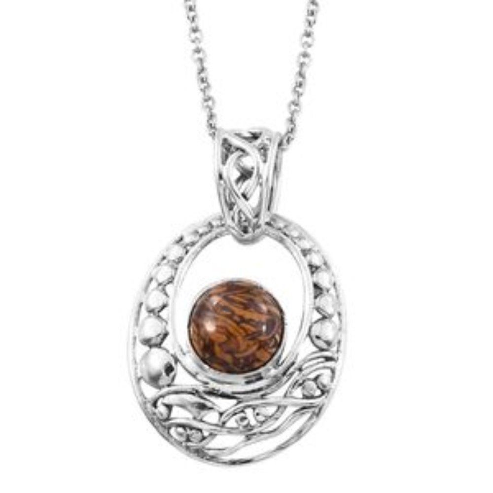 Artisan Crafted Indian Script Stone Sterling Silver Pendant With Stainless Steel